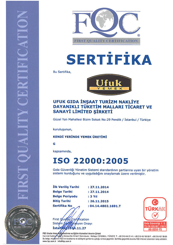 ISO 22000 Sertifikası
